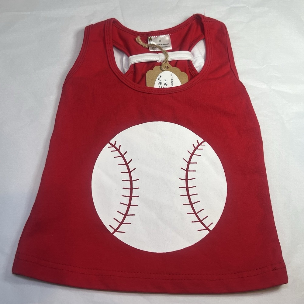 NWT Boutique Girls 12-18 Months Baseball Tank Top Red White Bow Sleeveless